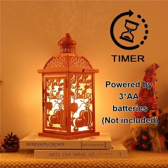 NEEDOMO Fall Decorations for Home, Orange‎ Decorative Candle Lantern for - Picture 4 of 8